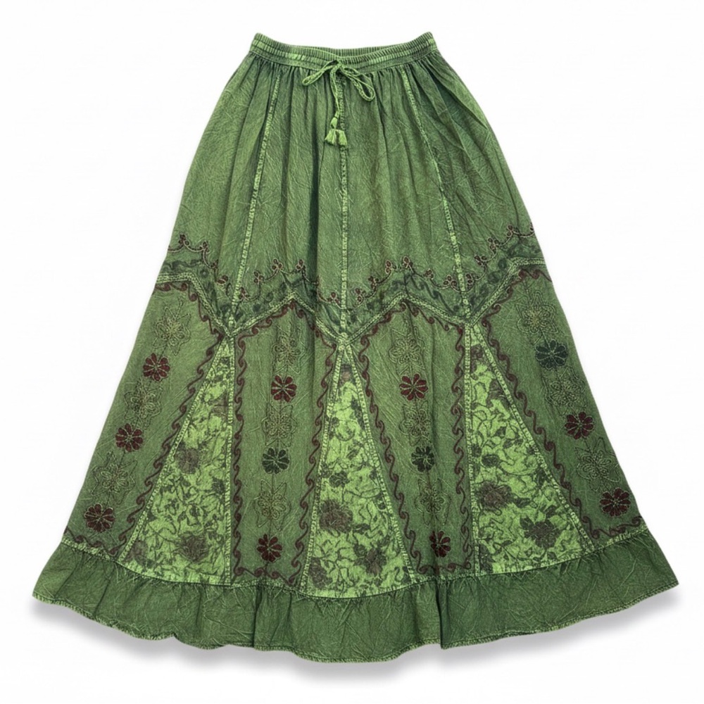 Chic Olive Maxi Skirt with Floral Accents - Picture 7 of 12